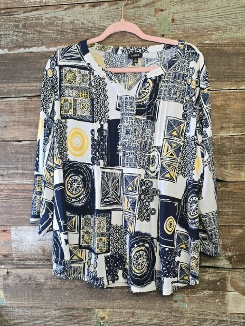 Link Navy, Yellow & White Geometric Tunic Top, Size 2X